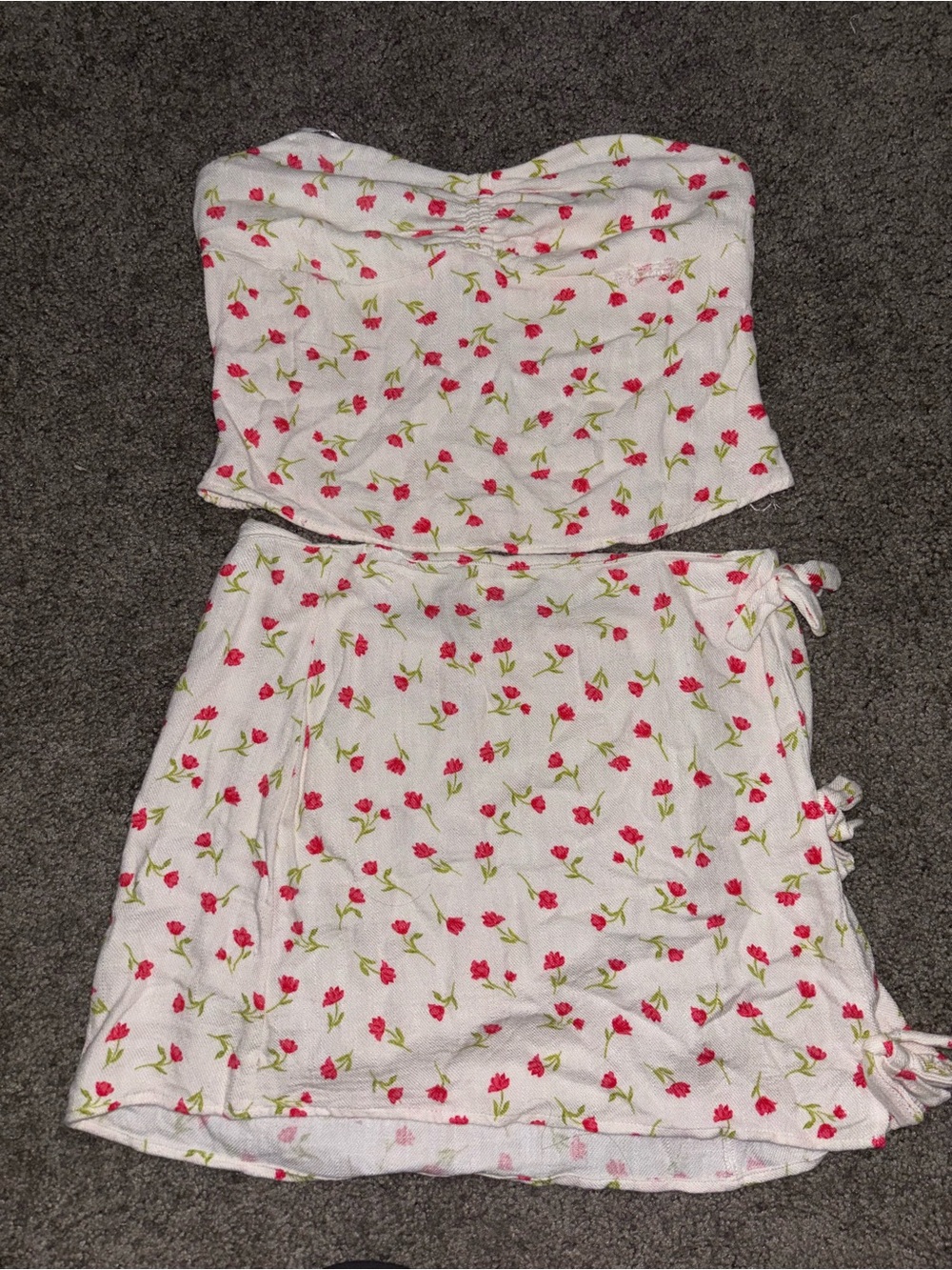 Sienna Sky Two-Piece White Floral Tube Top and Skirt Set